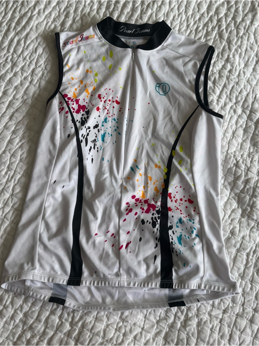 Pearl Izumi White Sleeveless Splash-Print cycling jersey with Black Trim